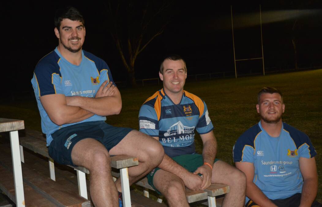 OPTIMISTIC: Scone Brumbies captain Doug McKillop with Paul McTaggart and Toby Twigg ahead of the club's final home game this weekend.