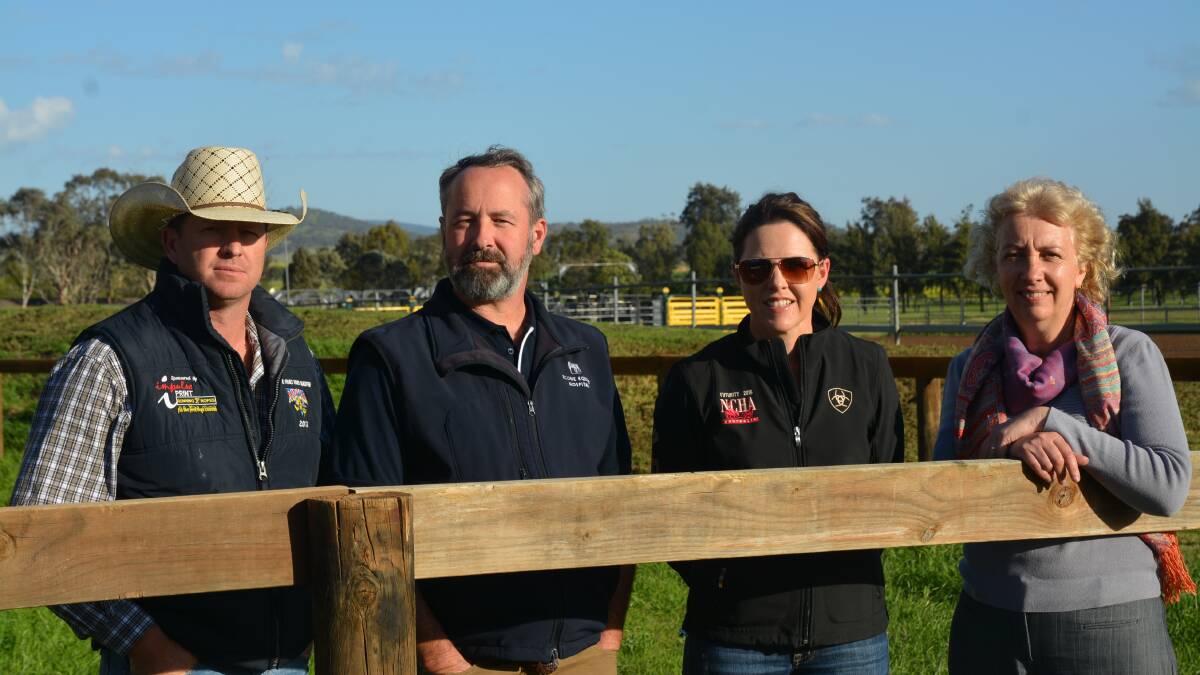BOOST: Scone Rodeo and Campdraft's Jade Smith, Scone Equine Hospital's David O'Meara, Hunter Valley Cutting Horse Club's Lynda MacCallum, and Upper Hunter Dressage, Scone Pony Club and Upper Hunter Beef Bonanza representative Julee Gilmore in front of where the all-weather facility will be built.