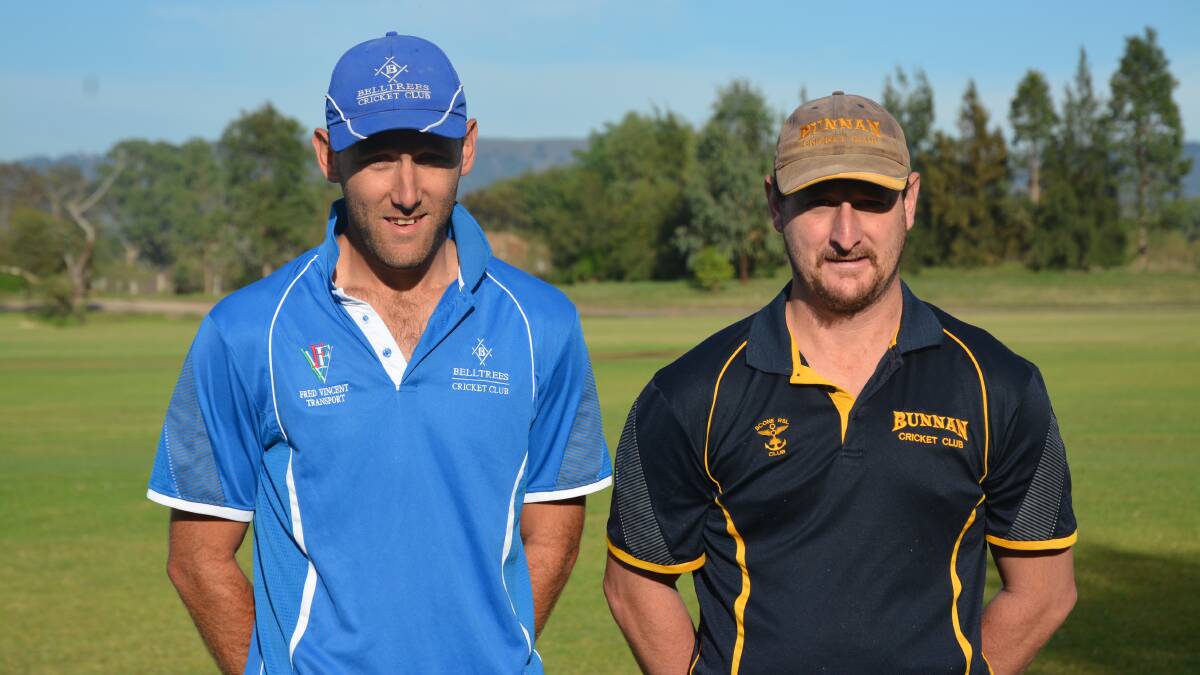 READY: Belltrees skipper Chris Simpson with Bunnan captain Mick Soper. The two sides will contest the B grade grand final on Saturday.