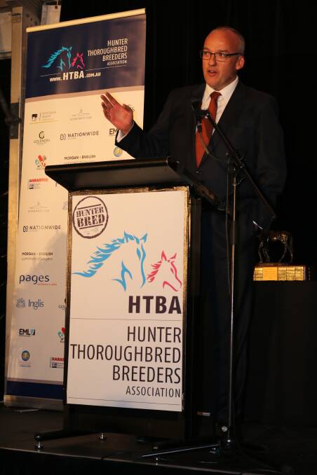 NSW Opposition leader Luke Foley speaking at the Hunter Thoroughbred Breeders Association annual awards night.
