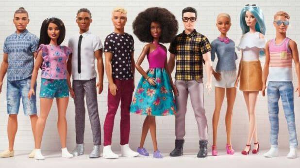 The New Crew (left to right) : Broad Ken, Curvy Barbie, Original Ken, Slim Ken, Original Barbie, Broad Ken, Original Barbie, Tall Barbie and Slim Ken.  Photo: Mattel
