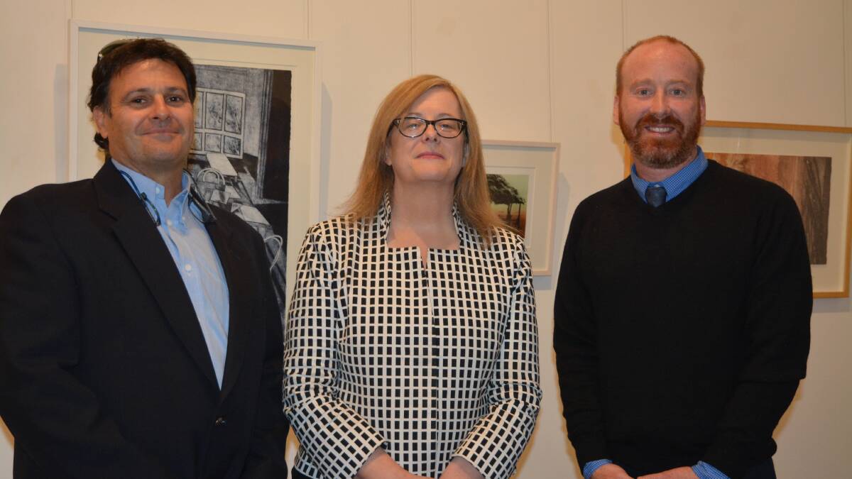 SPECIAL GUEST: The Vice-Chancellor of the University of Newcastle, Professor Caroline McMillen, with Upper Hunter Shire mayor Wayne Bedggood (left) and his Muswellbrook counterpart Martin Rush. 