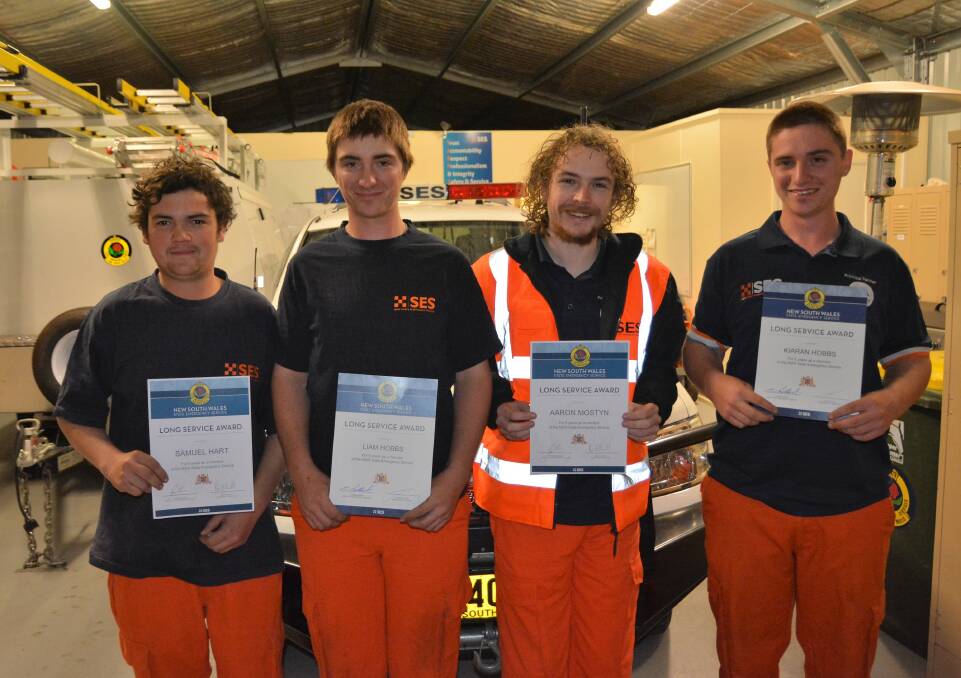 CONGRATULATIONS: Samuel Hart, Liam Hobbs, Aaron Mostyn and Kiaran Hobbs were awarded their 5 year service pins on Wednesday night. Absent: Steven Taylor.