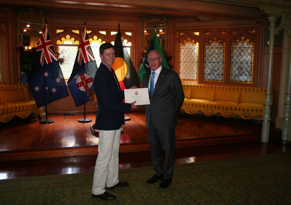 TOP HONOUR: Lachlan White and the Govenor of New South Wales, David Hurley at Government House.