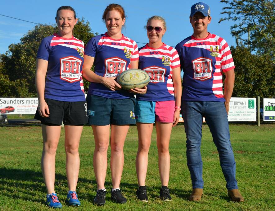 KICKING GOALS: Scone Brumbies players Roisin Griffin, Sally Bowe, Tayah Clout and coach Brad Smith.
