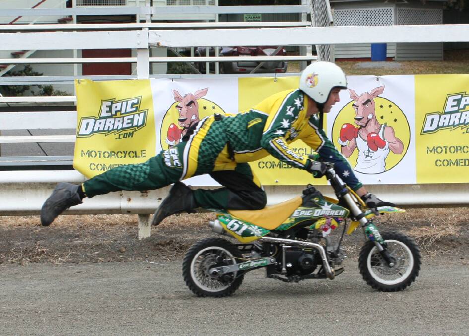 EPIC DARREN: The motorcycle stuntman is one of this years' specialty acts at the Merriwa Springtime Show. Photo: Supplied