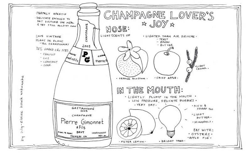 INNOVATION:  One of Elaine's wine illustrations of the Pierre Gimmonet champagne. She has been a pioneer in this form of wine education/description.