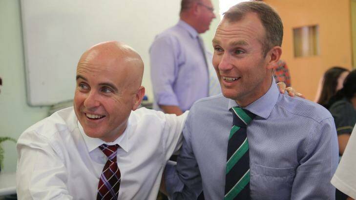 Former NSW Education Minister Adrian Piccoli with his replacement Rob Stokes Photo: Anthony Stipo
