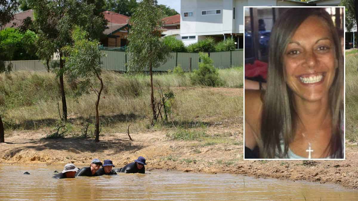 Police divers search for missing Carly McBride in a dam on farm land near the southern end of Calgaroo Avenue, Muswellbrook. Picture: Peter Stoop