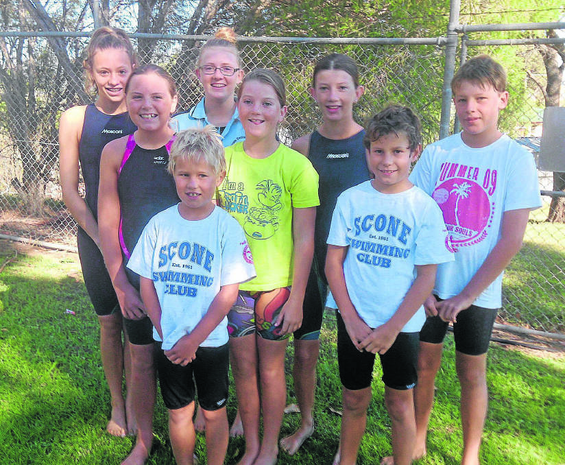 Scone Swimming Club representatives to take on the NSW Speedo Sprint Series finals (back) Indyana Taylor, Amelia Harris, Caitlyn Whitehead, Nicholas Adkins, (middle) Caitlin Jones, Ilisa Whitehead, Joshua Crowther and (front)  Daniel Crowther.