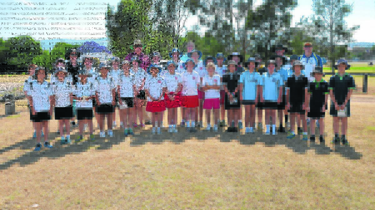 Primary students from Ellerston Public, Blandford Public and Scone Public Schools and teachers at the Junior Golf Gala Day held at Scone Golf Club last week. 