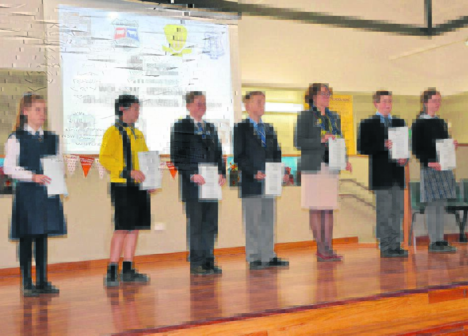 Some of the students recognised for Excellence in Student Achievement Skye Singleton, Jack Smith, Sarah Schofield, Bradley Orlowsky, Blandford Public principal Isabel Fox on behalf of Chelsea Speck, Lachlan Sevil and Sarah Caspers.