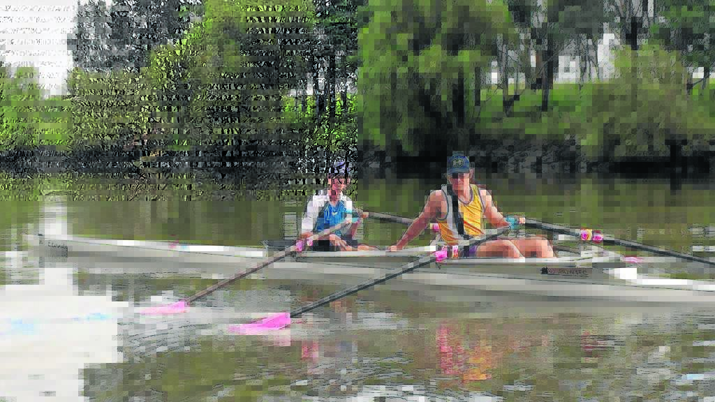 Finton Conway and Seb Carrol out on the water practicing their rowing technique.