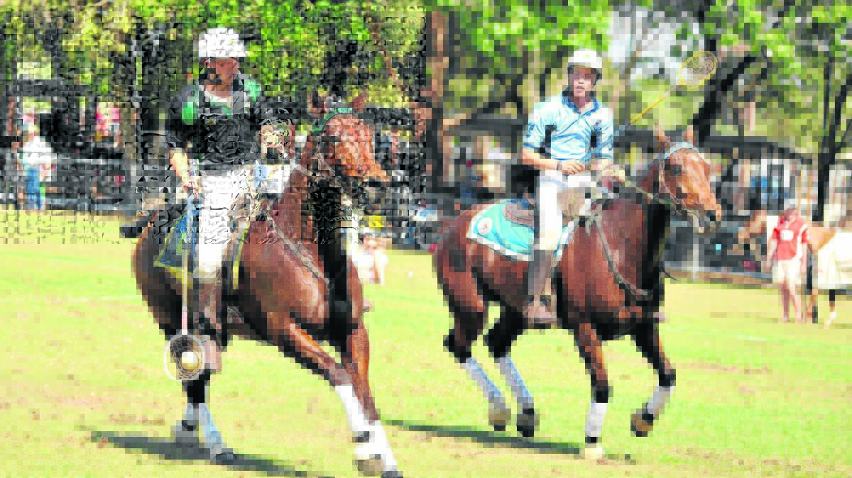 Brothers Mitch and Joe Wamsley playing each other at the National Polocrosse Championships. Mitch was playing for the PAA Joey’s Junior team and Joe was in the NSW Junior boys team.                                                                                                                                                    Photo courtesy Libby Wells