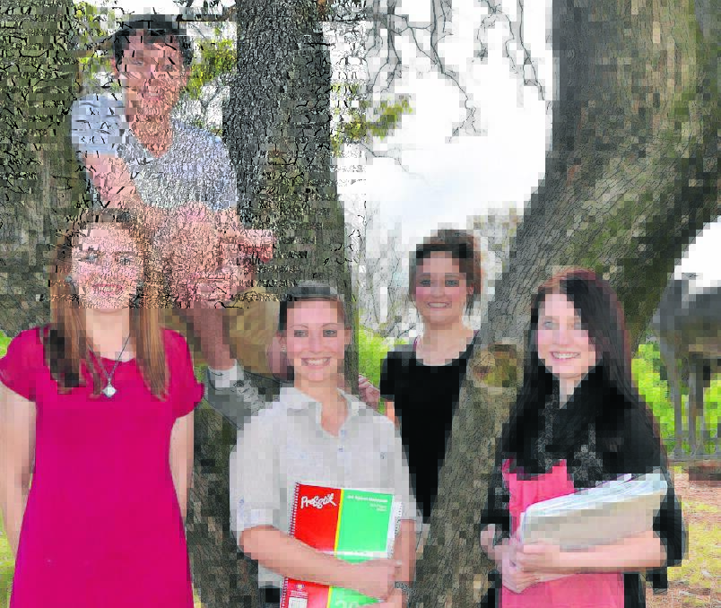 Scone High School year 12 students (back) Sam Reddie, (front) Cassandra Wright, Brianna Frost, Amilia Hall and Rebecca Harvey just days before they started their Higher School Certificate examinations. 