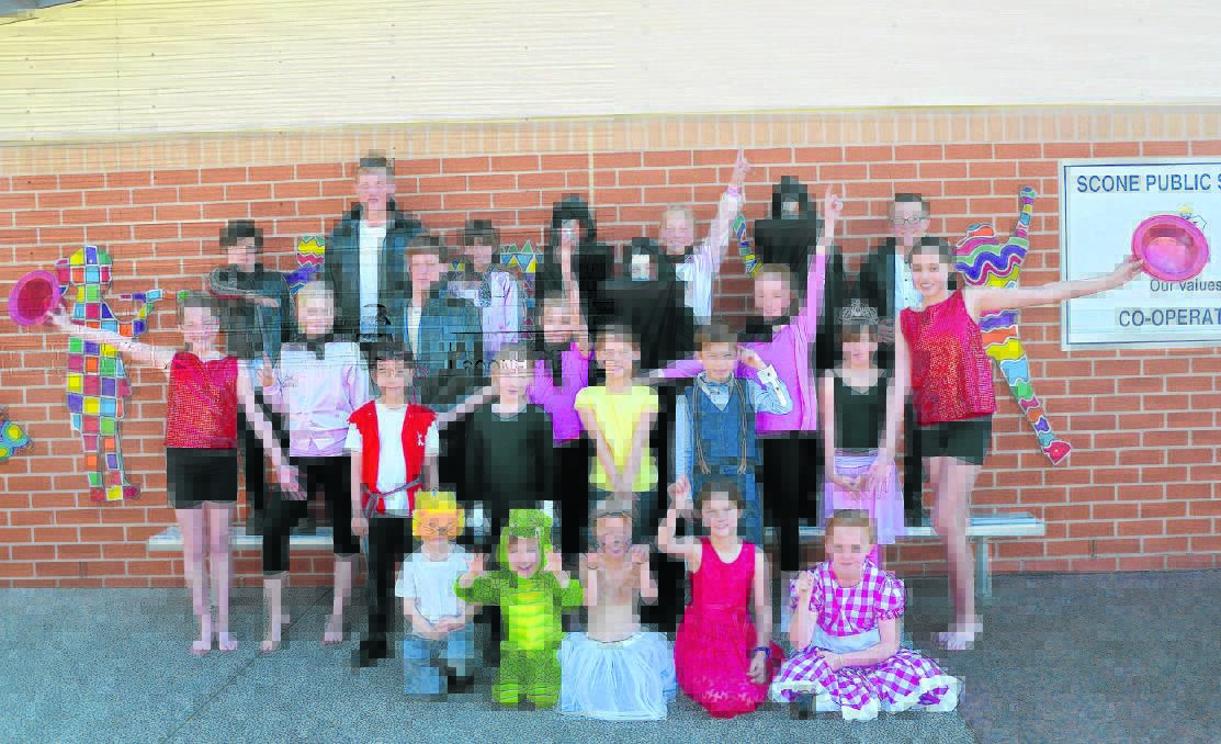Scone Public School students in their costumes ready for the launch of ‘Live on Broadway: A Night at the Theatre’ next week.