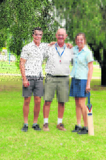 Brother and sister duo Isaac and Kirsten Smith celebrate their recent success at state cricket with coach Ross Dransfield (centre). 