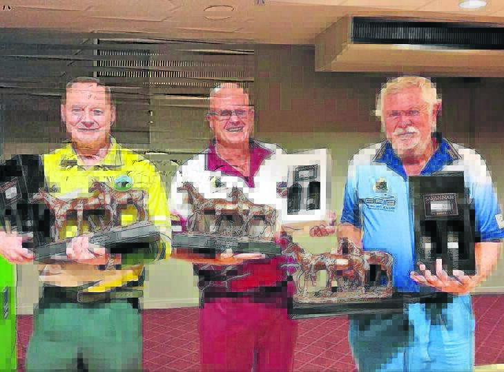 The Scone RSL Men’s Bowls Horse Week Tournament winners Murray Folkes, Mark Shepherd and John Jenkins.