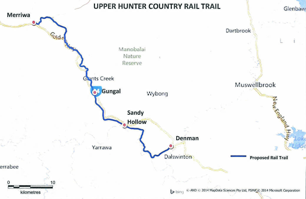 The proposed route for the Rail Trail from Merriwa to Denman.