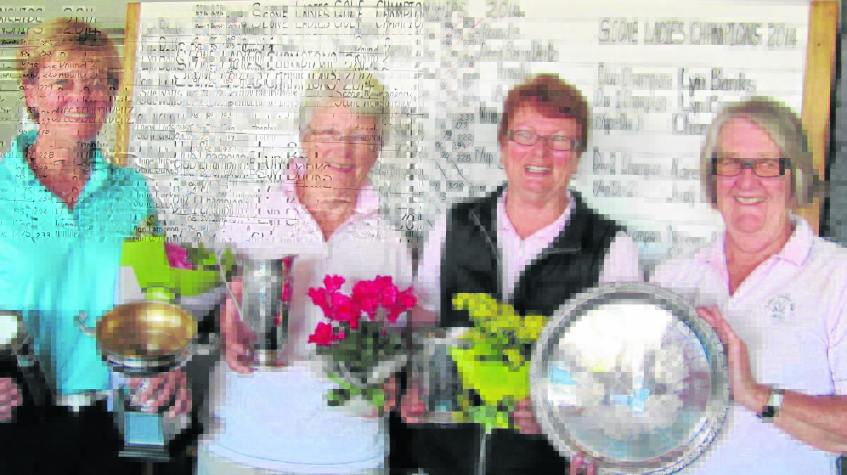 Scone Ladies Golf Championships 2014 Club champion Lyn Banks, Division 3 champion Noreen Marshall, Division 2 champion Narelle Rutter and Nett winner Judy Carmody.
