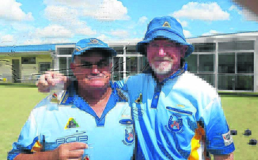 Scone Men’s Bowling Club members Ken Katon and Michael Parkinson who won the Senior Pairs division. 