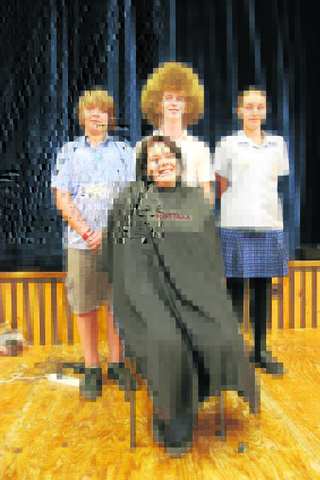Scone High School students Jack Peterson, Luke Morris, Jasmine Burgess and Chloe-Anne Ducey (seated) before the clippers were turned on on Friday. 