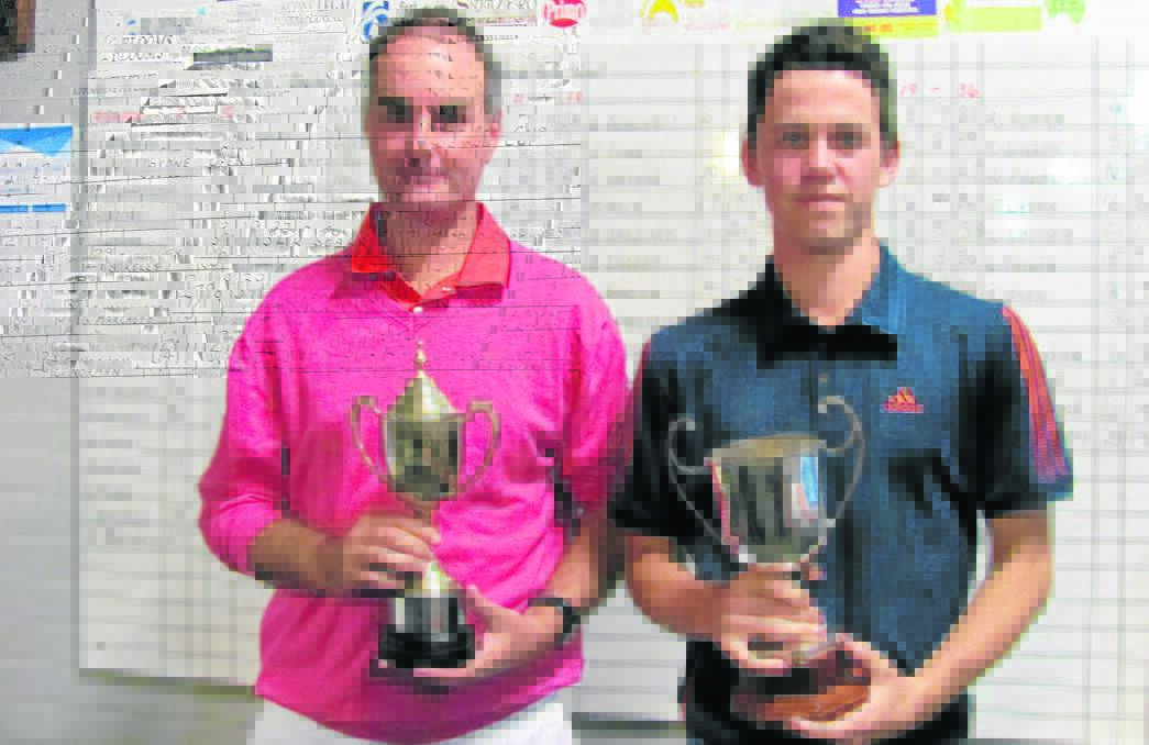 Bob Robb Cup (best nett) winner Cameron Norman and A G White Cup (best scratch) winner Nathan Waters at Scone Open Golf Day presentation on Sunday.