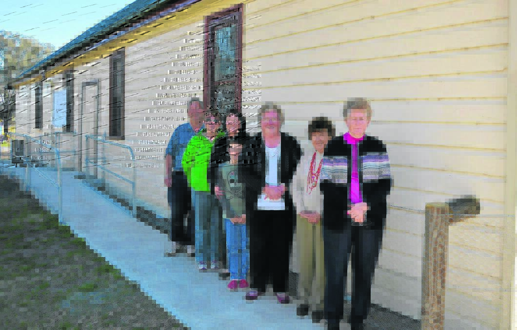 Wingen residents (front to back) Pat Callinan, Yvonne Bailey, Joan Manning, Johnny and Kylie Honeyman, and Helen and Leo Gardner are all looking forward to the Wingen School of Arts Hall 110th Birthday celebrations.