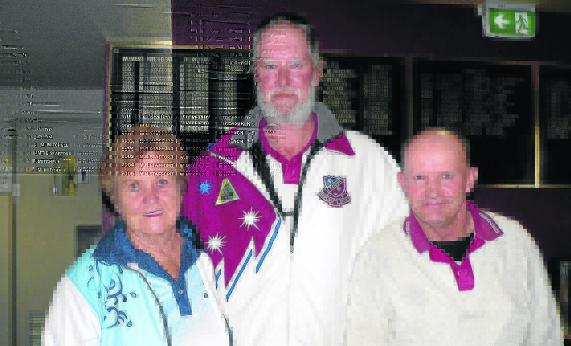 The Scone Bowling Club mixed carnival winners Norma Hollins, Alan Sutton and Duane Cullen. 
