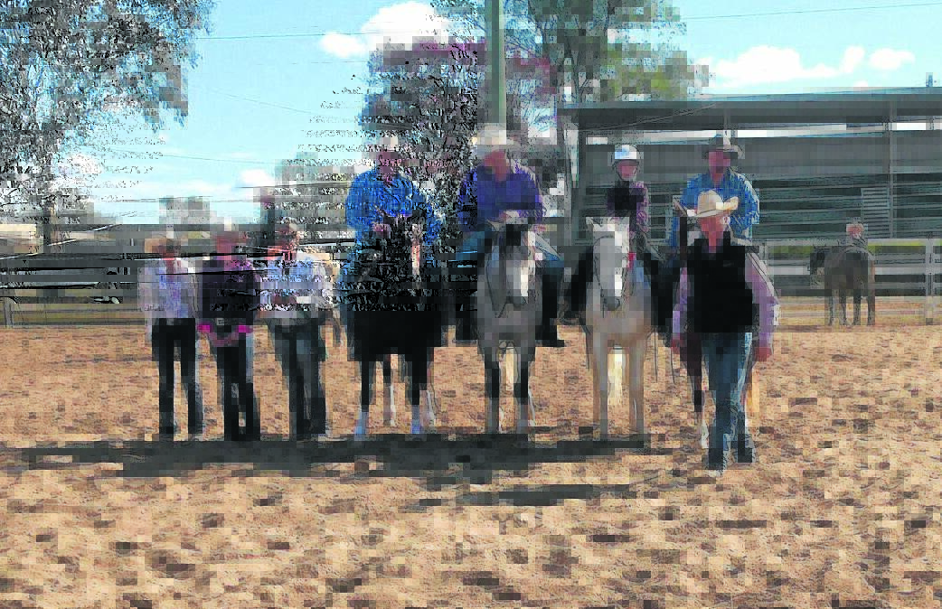 Local competitors took out the winnings in the snafflebit event at the Peel Valley Cutting Club Barraba Show on the weekend. From right to left is official Peter Shumack, winner Simon Palmer, Meagan Palmer, Murrary Wilkionson, John Byrne, Sally McFarlane, Camilla Rea and Danielle Drayton. 