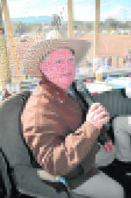 Jim Callinan doing what he loves most, broadcasting at the Scone Campdraft on the weekend. 