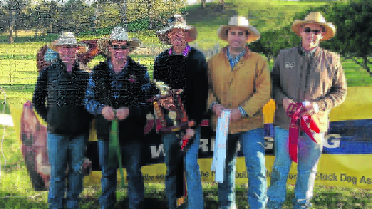 The Scone Horse Festival Cattle Dog Trial open winners with judge Zac Ede, Fred Cook, Ben Crowe, Will Harvey and Kevin Bell.
