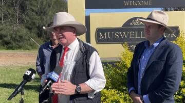 NATIONALS: Deputy PM Barnaby Joyce (left) speaking in Muswellbrook in April 2022. Picture: Mathew Perry