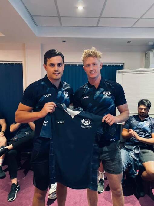 DEBUT: Lachlan Walmsley (right) with the Scotland squad ahead of his test debut against Jamaica on Sunday, October 24. Photo: Scotland Rugby League