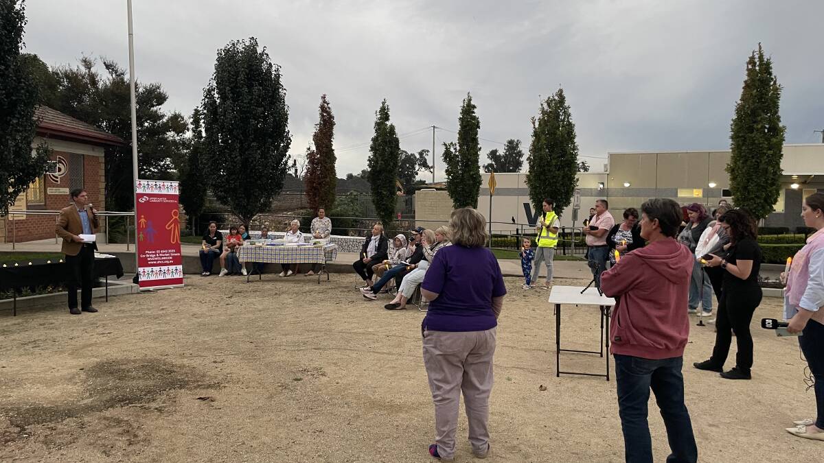VIGIL: Upper Hunter MP Dave Layzell speaks to attendees at a domestic violence awareness vigil in Muswellbrook on Wednesday, May 4. Picture: Mathew Perry