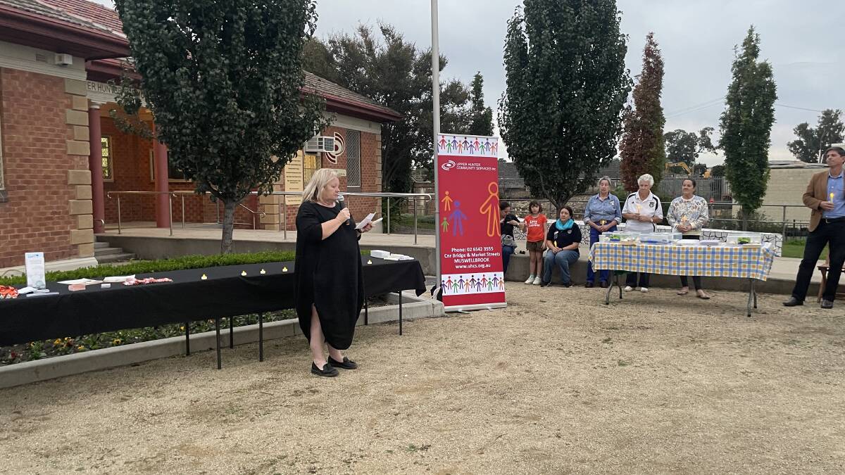 COMMUNITY: Muswellbrook Councillor De-anne Douglas speaks during a candlelight vigil for domestic violence awareness in Muswellbrook on Wednesday, May 4. Picture: Mathew Perry