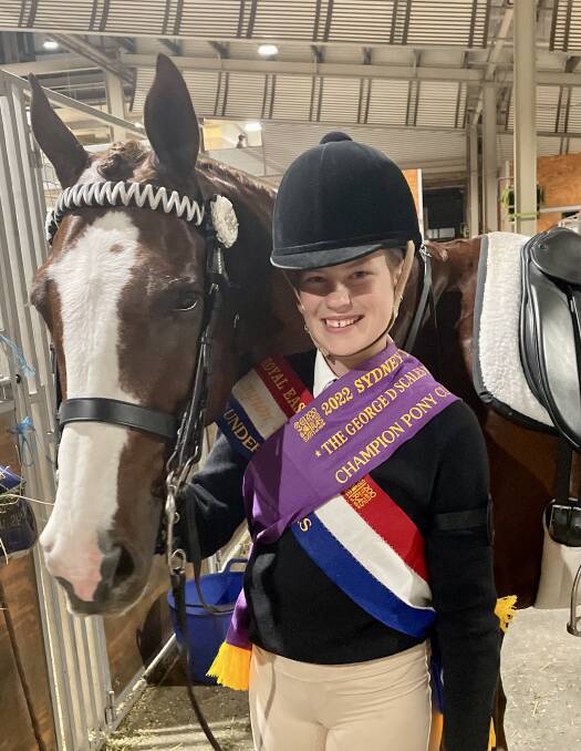SCONE: Olivia Thrift with Coolidowns Rebel Yell after winning being named Champion Pony Club Rider at the 2022 Sydney Royal Easter Show. Picture: Supplied