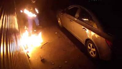 CCTV footage from an alleged arson attack on May 26 in Melbourne's north showing a man catching alight. Picture via Victoria Police