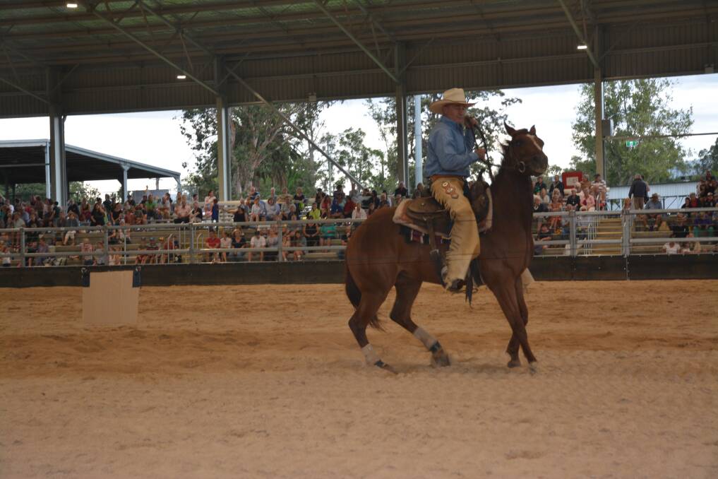SPECTACULAR: A member of the Hunter Valley Cutting Club in action during the official opening of the White Park Arena at Scone last Saturday.