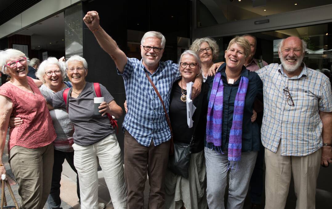 Gloucester residents jubilant after their win in the Land and Environment Court in Sydney against the proposed Rocky Hill open-cut coal mine in Gloucester on February 8, 2019 Photo: Janie Barrett