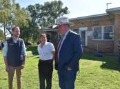 The Nationals candidate for Hunter James Thomson, Singleton Mayor Sue Moore and Deputy Prime Minister Barnaby Joyce at the Singleton livestock selling centre.