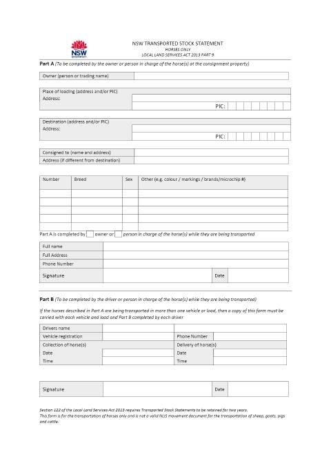 Horse transport forms now online
