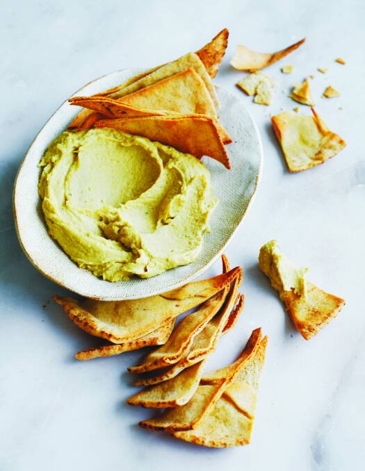 Pita triangles with hummus. Picture by William Meppem