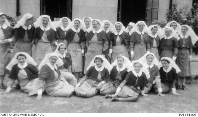 TRAGEDY: A group portrait of the nursing staff of the 2/13 Australian General Hospital, taken in September 1941, with Ada Joyce Bridge (second from the left in front row).