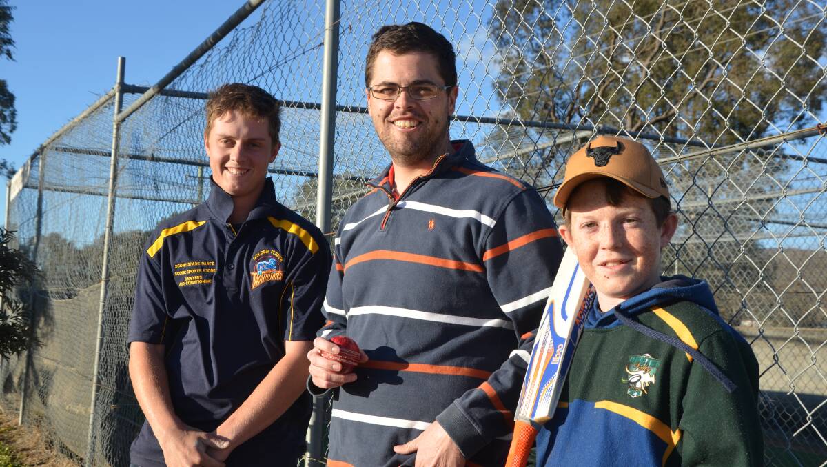 PADDING UP: Warriors Cricket Club players Wil King, Mac Dawson and Jack Pennell.