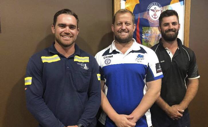 ON BOARD: Scone Thoroughbreds captain-coach Adam Clydsdale, club president Tom Hagan and reserve grade mentor Jake Bailey.