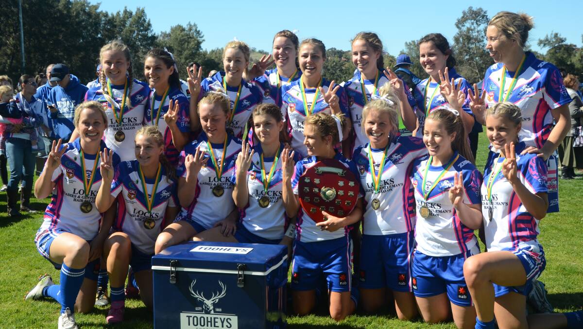 TRIFECTA: The Scone Thoroughbreds women's league tag side after claiming their third consecutive Group 21 premiership at Olympic Park on Sunday.