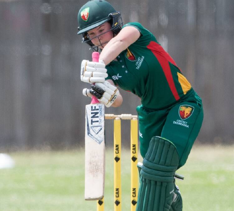 FULL FACE: Webb drives through the line during one of her standout days for Tasmania at the under-18 national championship. Picture: Cricket Tasmania