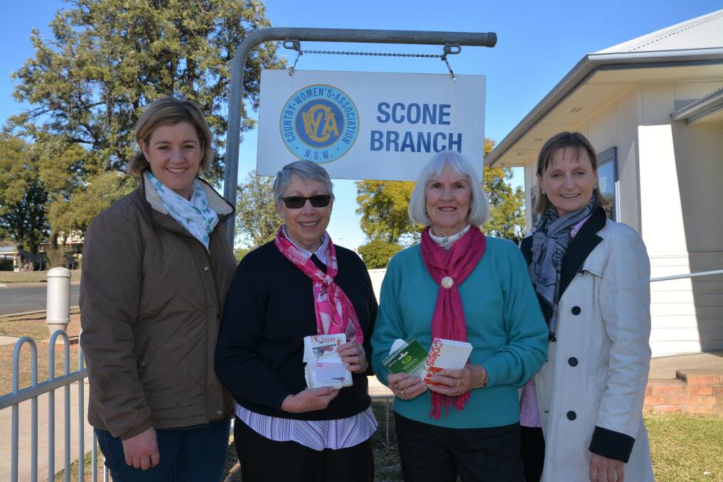 BANDING TOGETHER: Rural Support Worker, Department of Primary Industries (DPI), Karen Sowter, CWA Scone Branch president Lyn Tout and treasurer Sue Lewis with 
DPI Rural Resilience Program Coordinator Caroline Hayes.