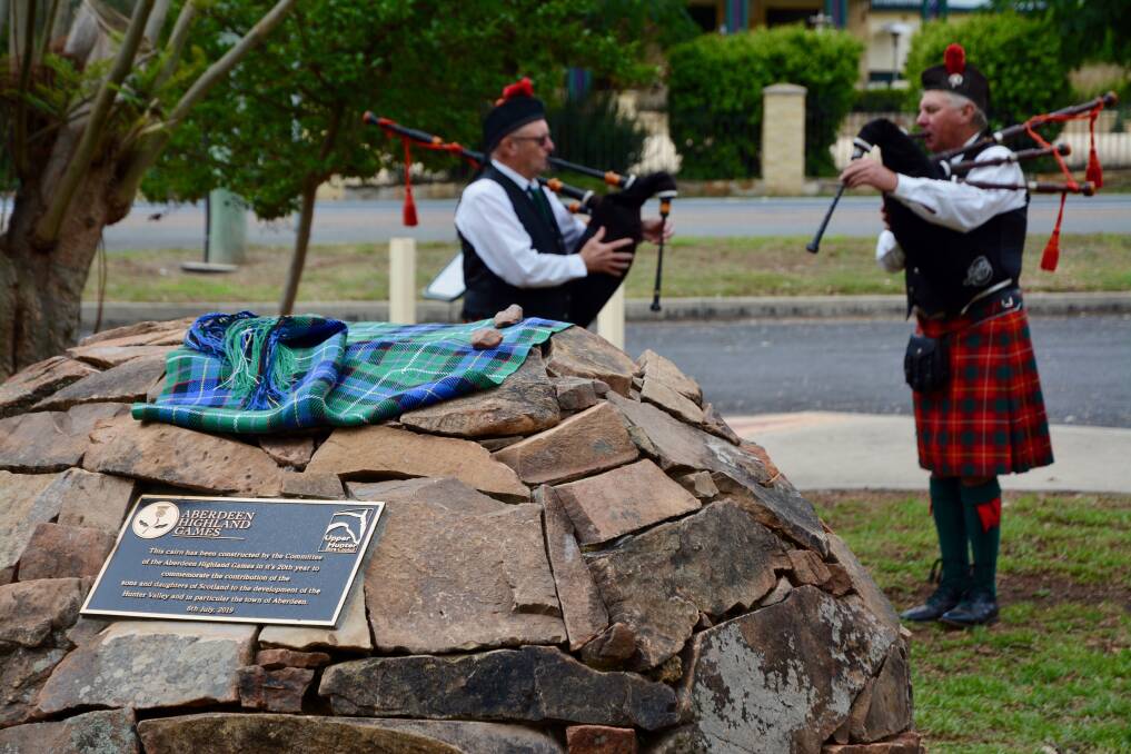 Scone RSL Pipes & Drums pipers Wayne Saunders and Mark Lawrence. 